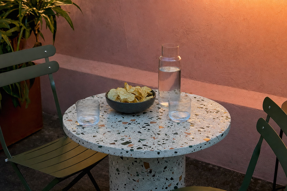 The table before the cans arrive